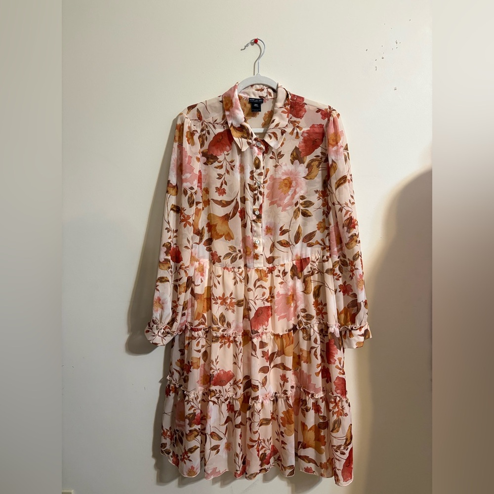 Kate & Lily cream pink peach floral tiered midi dress‎ Women’s 16W peasant dress